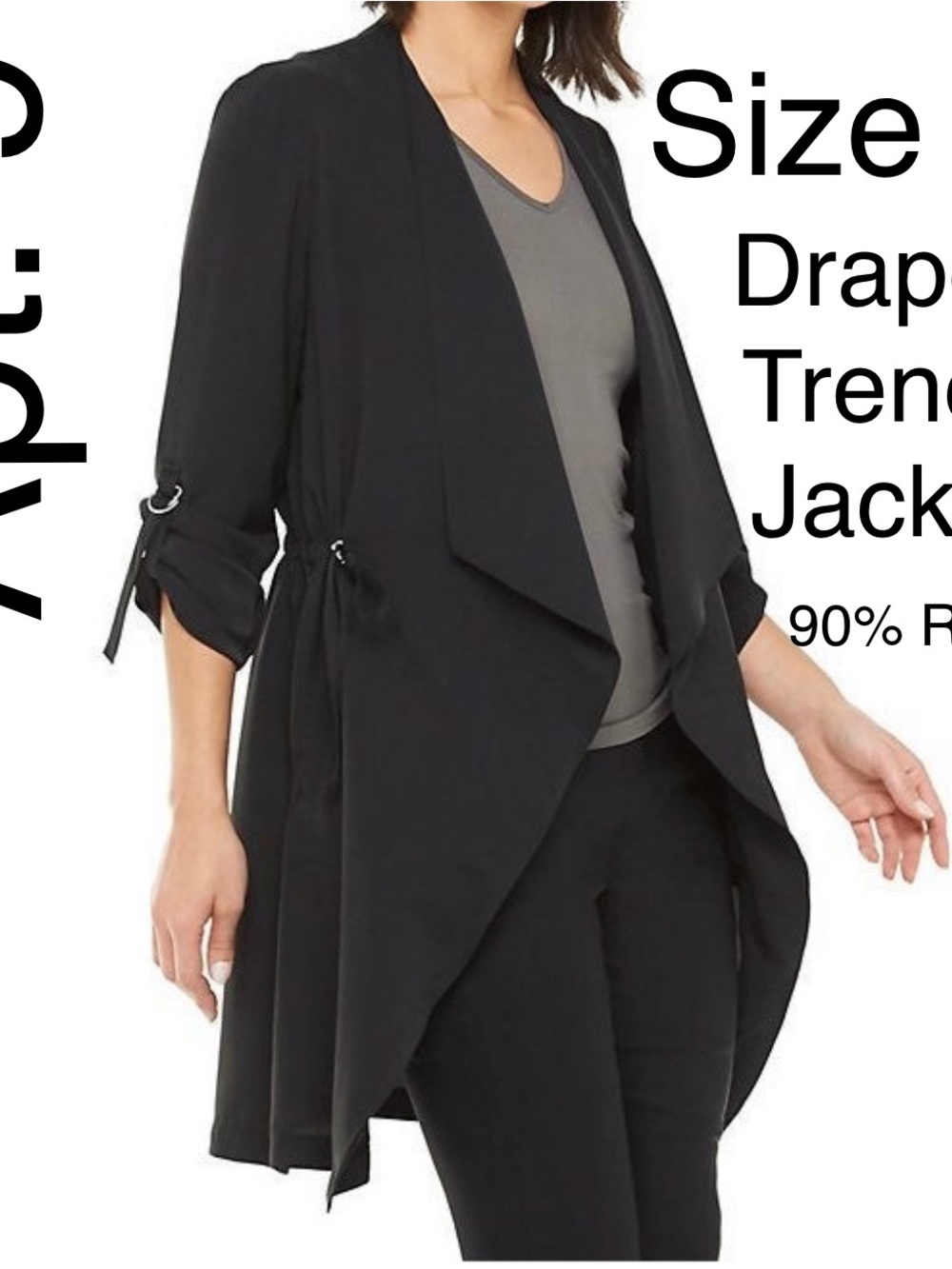 Draped Trench Jacket Open Cardigan Outwear Fall Spring Rayon